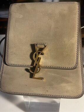 Saint Laurent Taupe/Gray Kaia Leather Crossbody with Gold YSL